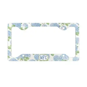 Blue Hydrangea Floral License Plate Frame, Personalized Monogram Car Tag