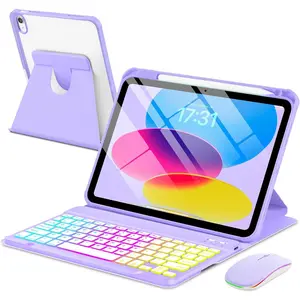 Case with Keyboard  for iPad A16 11th 10th Generation 11/10.9 inch,Rainbow Backlit Detachable Keypad Rotatable  Cover with Pencil Holder for iPad 11 2025 10 Gen 2022