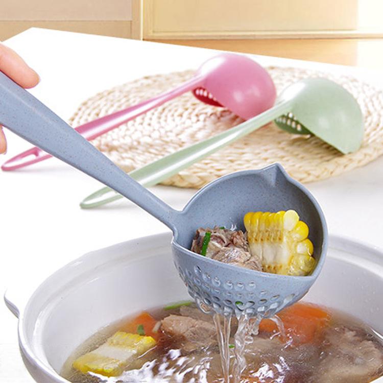 Wheat Straw Long-Handled Dual-Use Large Soup Ladle Colander Thickened Hot Pot Scoop Plastic Porridge Spoon Hot Pot Soup Spoon