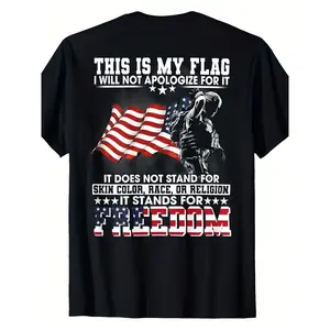 This is my flag, I will never apologize for it T-shirt - Statement T-shirt with an American flag pattern and muscle silhouette - Ideal for patriotic events, freedom celebrations, and everyday wear