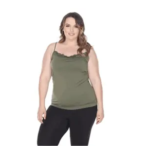 Plus Size Lace Trim Tank Top, Olive - One Size
