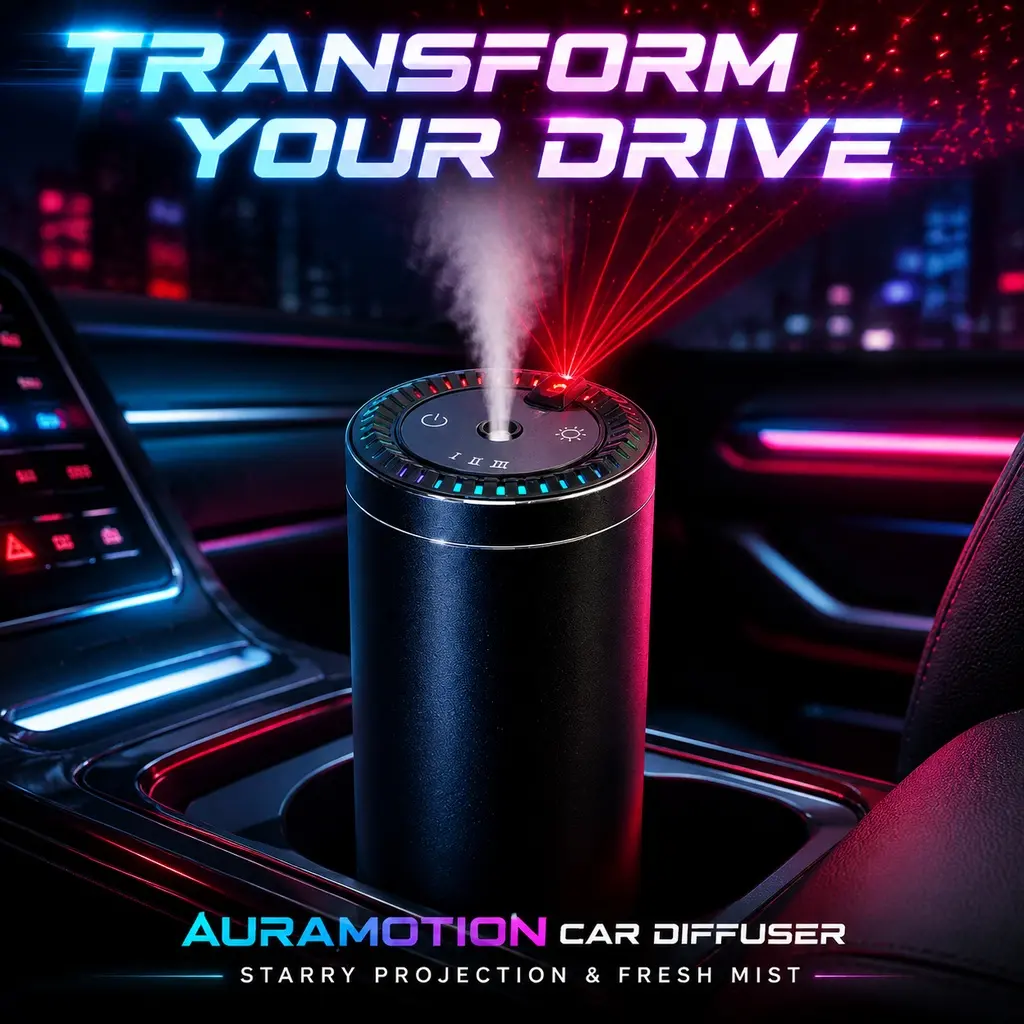 AuraMotionCar Smart Car Air Freshener with RGB Cyber Light, 3-Level Adjustable Essential Oil Diffuser, Type-C Portable Aromatherapy for Vehicle