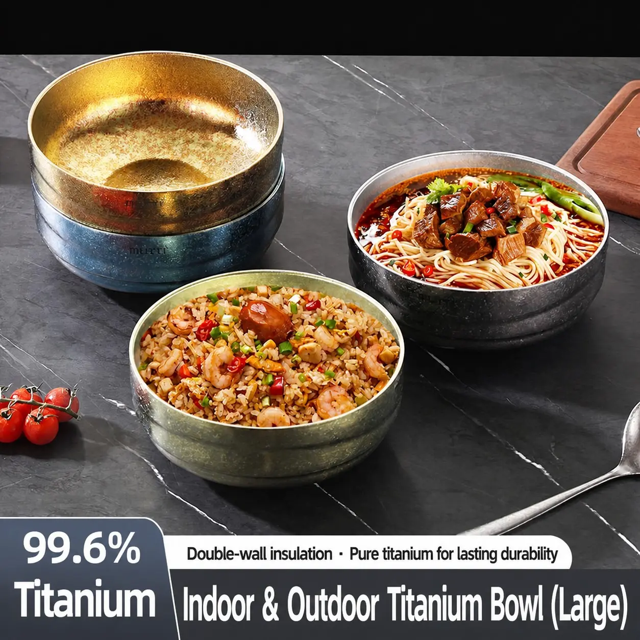 Premium Pure Titanium Large Noodle Bowl, Seamless One-Piece Healthy Tableware, Double-Layer Vacuum Insulated Food Container, Durable & Easy to Clean