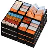 Criusia 15pc Full Drawer Fabric Closet Organizer Boxes - Collapsible Multi-Size Clothes Storage Box (11"x5.5"x5",5.5"x5.5"x3.8",3.8in Height Fits Most Drawers) for Nursery, Sock/Baby Clothes Dividers, Perfume Holders, Base Boards Compatible (Black)