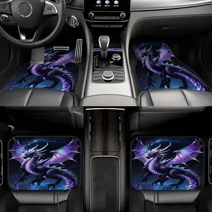 Set of 4, Mythological Dragon Patterned Rubber Mats for Cars, Car floor mats, Universal Non-Slip, Easy to Clean, Synthetic Rubber, Suitable for Front & Rear Seats