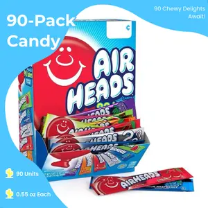 Airheads 90 Bars 0.55 oz Each Assorted Flavors Candy Snack Pack Variety chewy Full Size Friut Taffy 3 Lb Sweet Treats in bulk