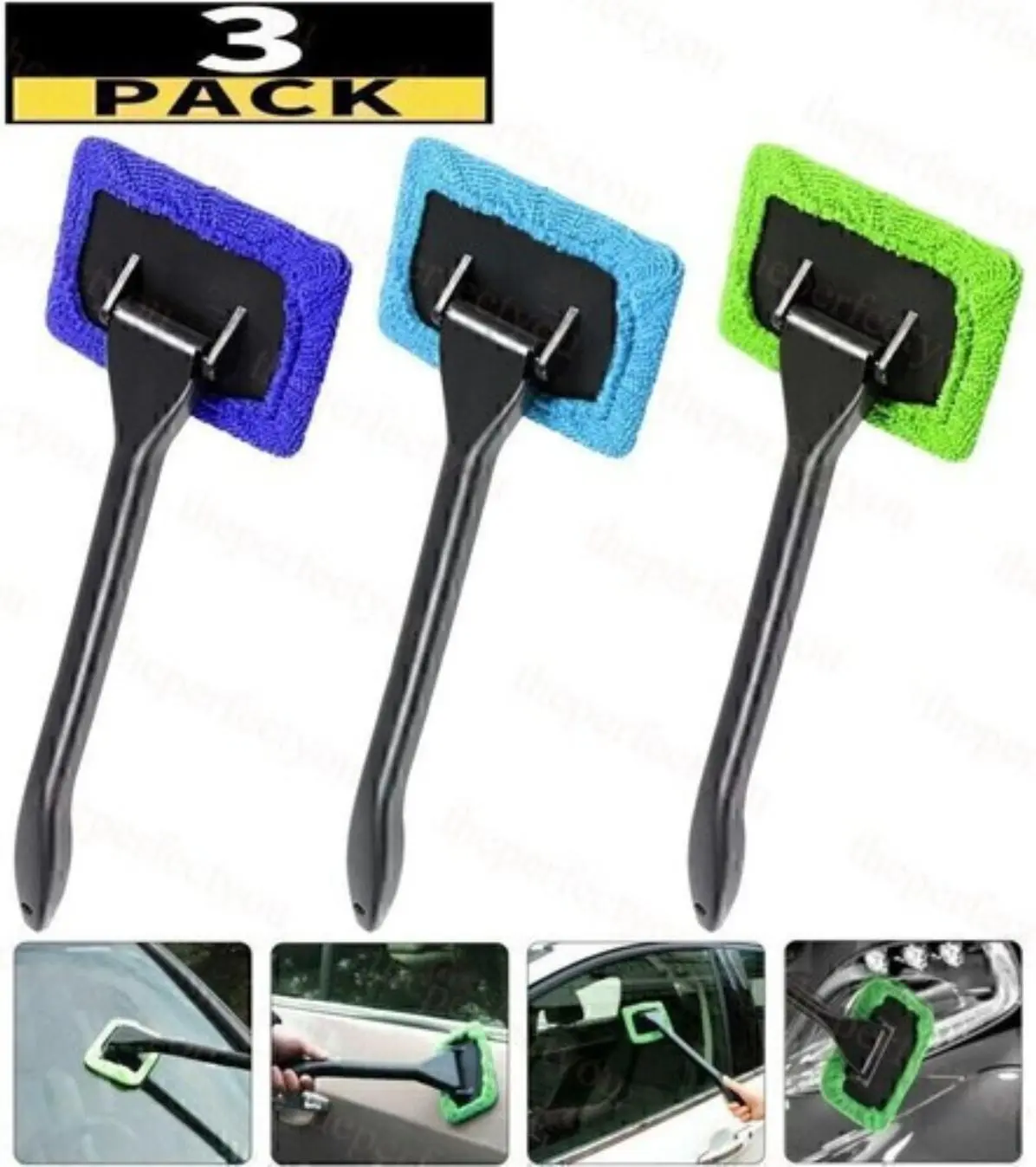 3 Pack Window Windshield Cleaning Tool Microfiber Car Wiper Cleaner Glass Brush Car Detailing Accessories Car Detailing Products
