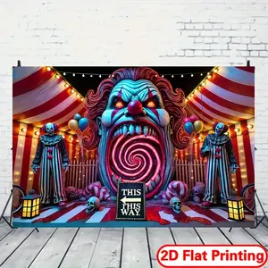 THIS WAY - Festive Clown Glow Banner - Waterproof Polyester Wall Hanging for Home Decor & Outdoor Photo Background