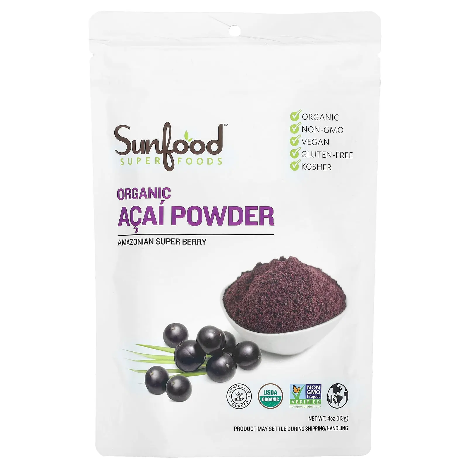 Sunfood Organic Acai Powder, 4 oz (113 g)