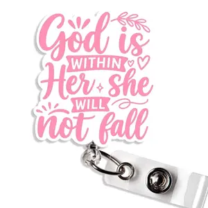 God is Within Her She Will Not Fall Badge Reel God Bible Verse Christian Prayer Jesus Faith Badge Holder Gift for Nurse Teacher