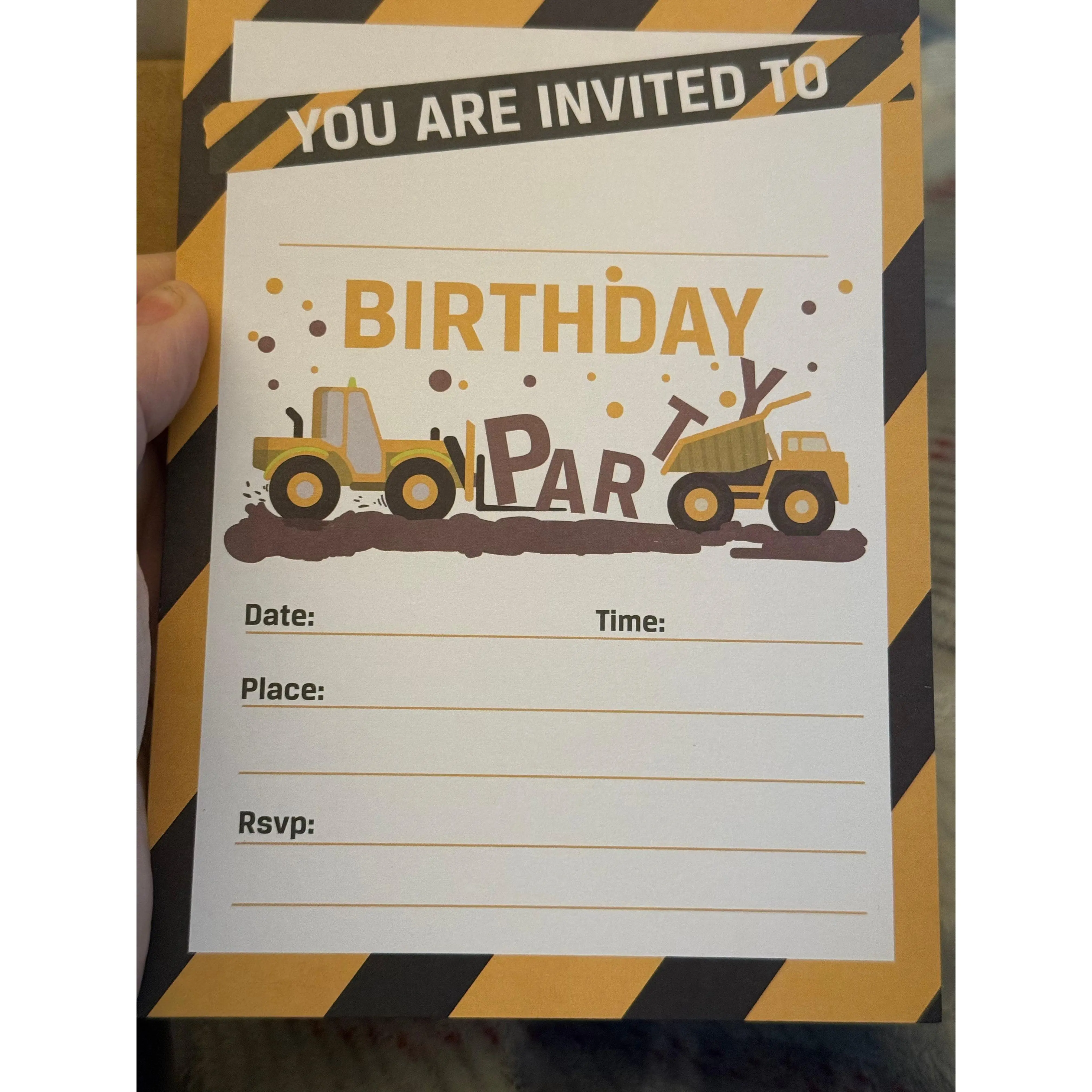 Construction Vehicle Birthday Party Invitations 30 pack