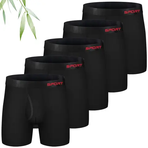 Men's 5pcs Viscose Letter Print Boxer Brief with Fly, Breathable Comfy Underwear for Daily Wear, Soft Underwear for All Season, All Season Briefs