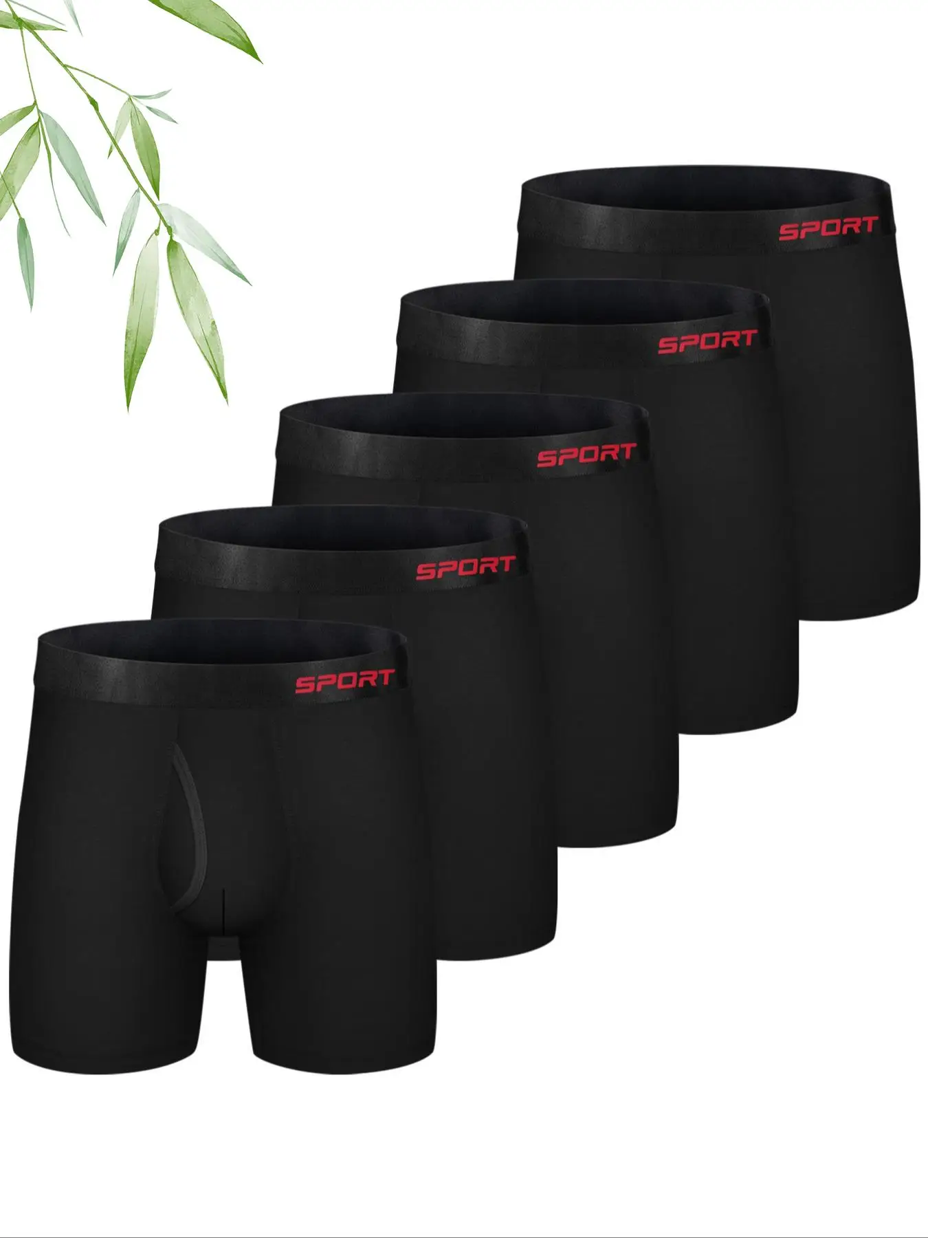 Men's 5pcs Bamboo Viscose Letter Print Boxer Brief with Fly, Breathable Comfy Underwear for Daily Wear, Soft Underwear for All Season