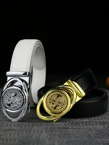 1Pcs men's belt, USD shaped alloy automatic buckle, rhinestone decoration, fashionable trend, 1.38in/3.5cm wide men's and women's Valentine's Day gift belt, suitable for casual pants, jeans, trousers, daily versatile belt.