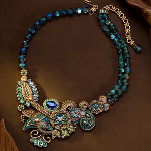 Vintage Palace Style Multicolor Crystal Statement Necklace (Bohemian Floral Design)