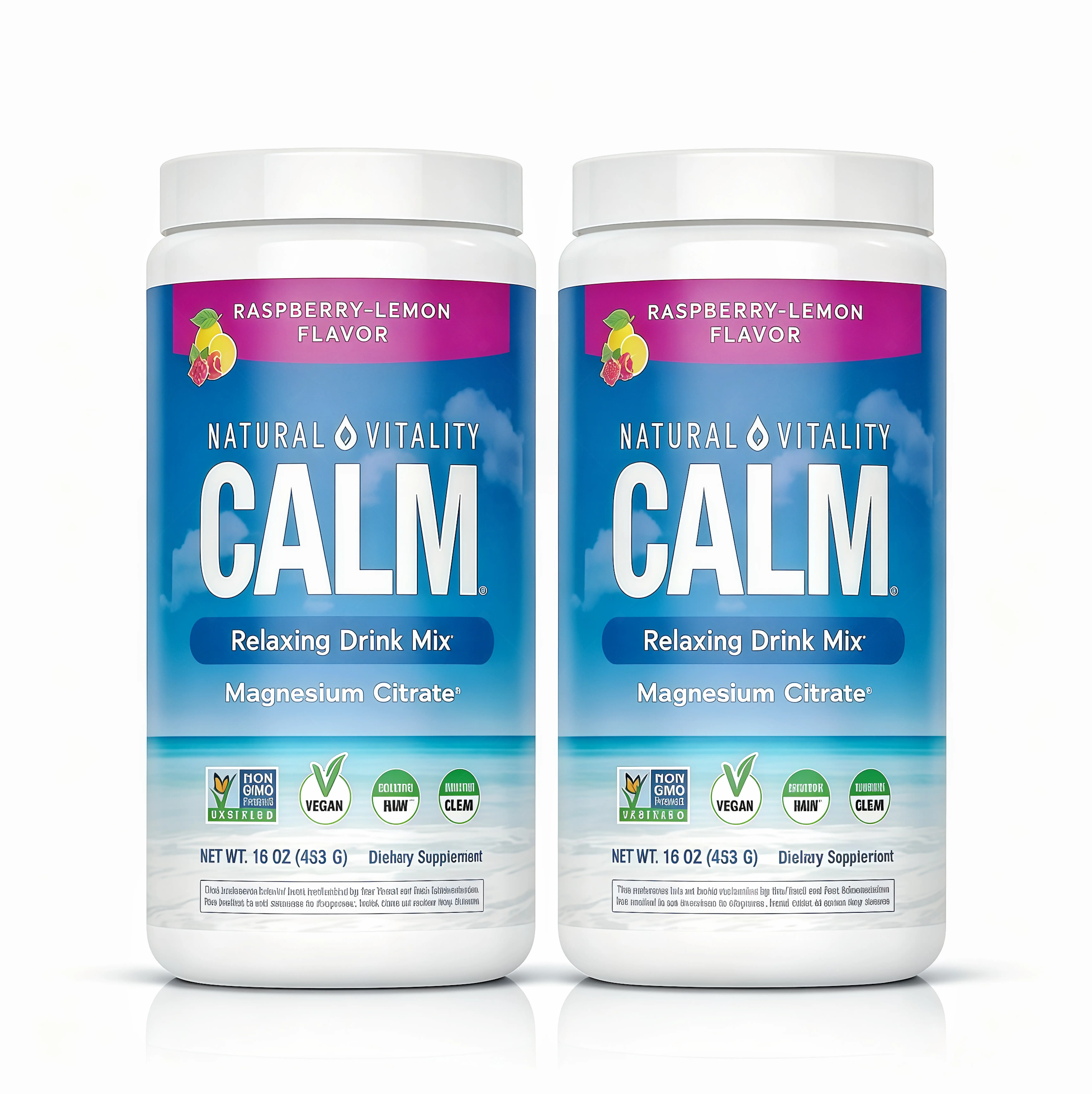 2 Piece MaxCalm Relaxing Drink Mix KG- Anti Stress Drink Mix - With Ionic Magnesium Citrate + Glycinate - Raspberry Lemon Flavor - 16 oz (453 g) - 113 Servings