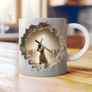 Jesus Cross 3D Effect Mug Wrap PNG, Christian Religious Sublimation Design, Spiritual Faith Coffee Cup Artwork for Believers, 11oz 15oz Mug Print File, Church Gift Digital Download for DIY Cups