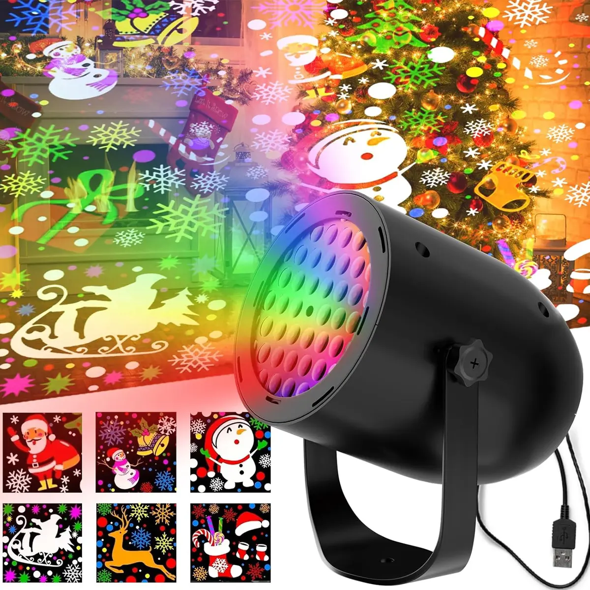 16-Pattern USB Christmas Projector Light, Christmas Projector, Led Snowflake Projectors Lights USB Powered for Indoor & Outdoor Holiday Parties, Christmas Decorations