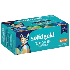 Solid Gold Feline Favorites Wet Food Variety 12 Pack for Cats Fish Assorted Flavors & Textures Complete Balanced Diet