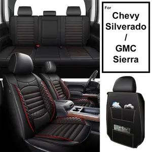 For Chevy Silverado/GMC Sierra 1500250013500HD 2019 202020212022202320242025 2026 Red Lines Custom Car 5-Seat CoversFull Set Waterproof Fuax Leather Full CoverageFront & Rear Full Set All inclusive Customed CarCushions Automotive Truck
