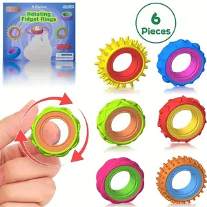 6pcs Stress Relief Fidget Ring Set Adjustable Sensory Training Tool Suitable for Children and Adults Portable Office Travel Toy