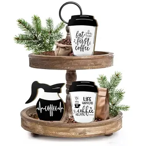 Modern Coffee Shop Bar Counter Centerpiece, Beverage Organizer, Wooden Layered Tray Decorative Set, Simple Scheme, Home Decoration (no Tray)