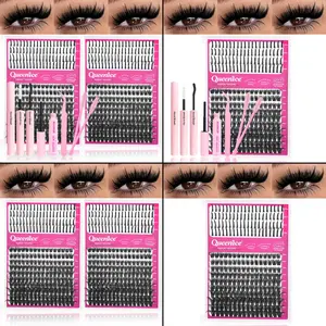Spike Lash Extension Kit Bottom/Spike Lashes 200D Fluffy Lash Clusters 10-18mm D Curl with Lash Glue Sealer Tweezer Brush Remover Beginner Friendly Easy Apply Travel Size Makeup Eyelashes Extension