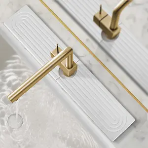 MECHEER White 24"x4" Absorbent Faucet Mat for Kitchen Sink Quick Dry Stone Mat Diatomaceous Earth Faucet Splash Guard Modern Kitchen Decor Counter Organizer