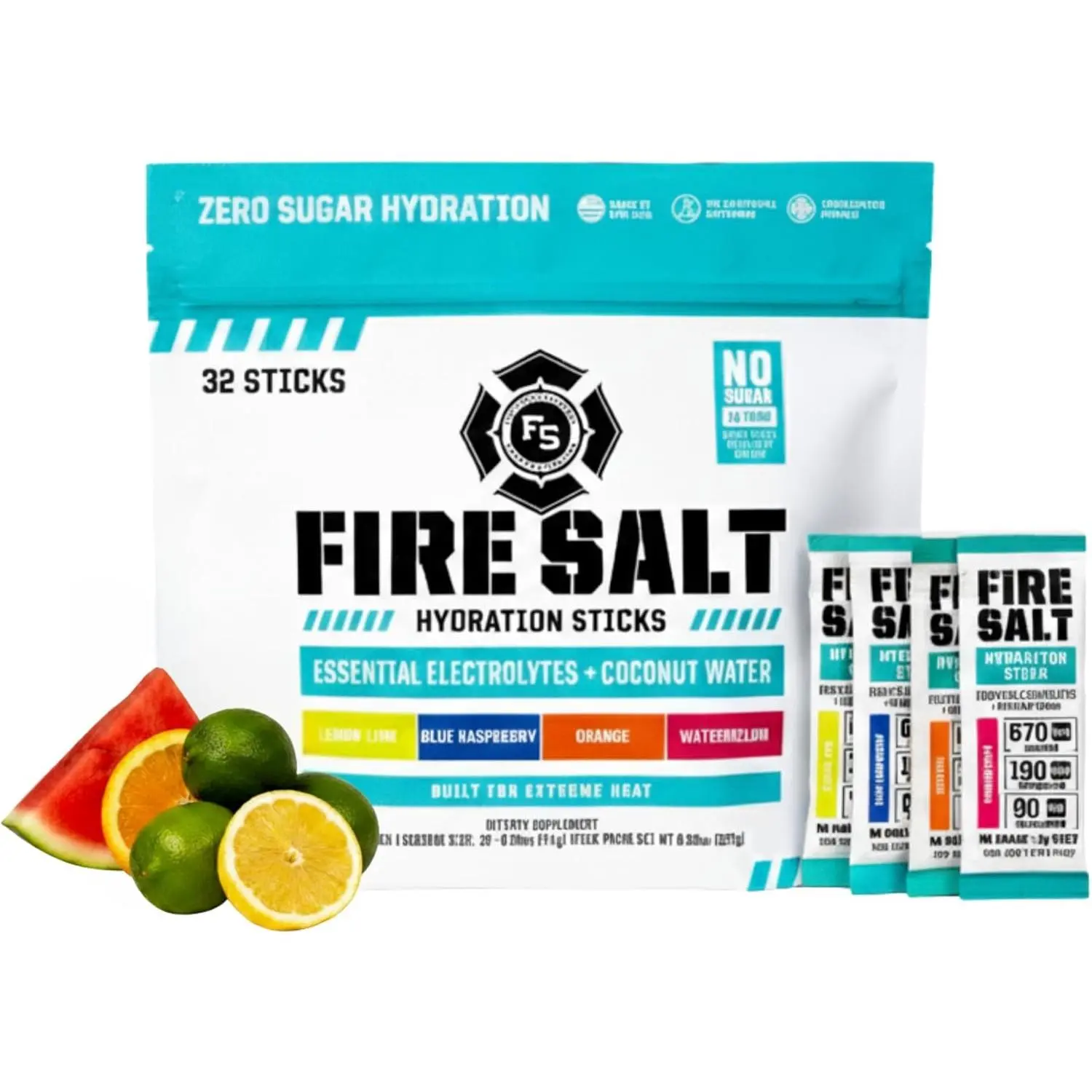 Fire Science Fire Salt Hydration Sticks, Electrolytes & Coconut Water, Hydration Drink Mix with Magnesium, Potassium & Sodium, Zero Sugar, Single Serve On the Go Packs, Variety Pack Flavors, 32 Count