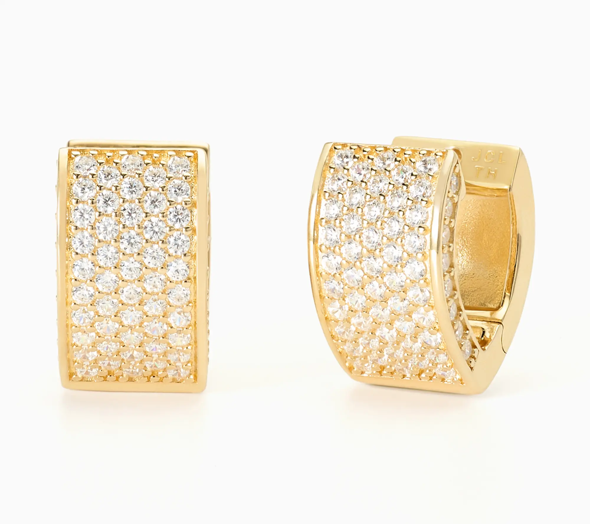 Diamonique Classics Pave V-Shaped Huggie Earrings Sterling Silver