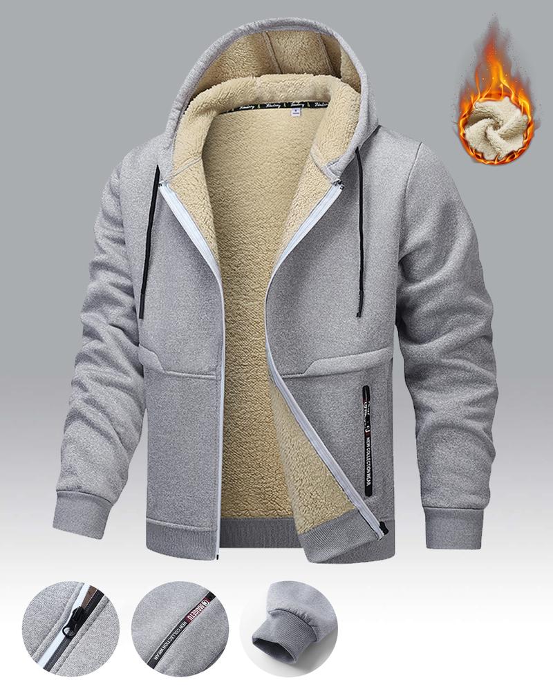 Men's Winter Fleece Hoodie – Thick, warm jacket with an adjustable drawstring hood, ribbed cuffs, and zippered front closure; perfect for outdoor hikes, jogging, fishing, gym workouts, or everyday casual wear; a must-have versatile piece for men's wardrob