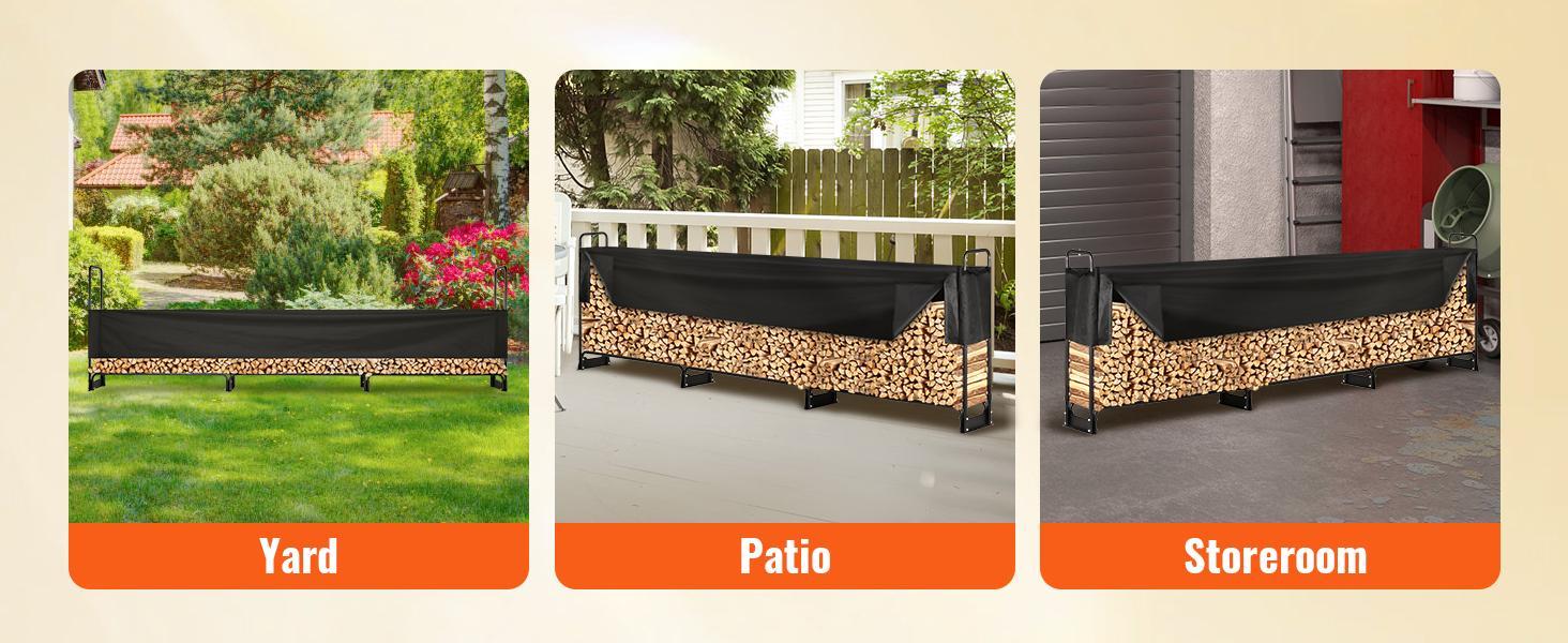 VEVOR 12.7FT Outdoor Firewood Rack with Cover, TikTokShopBlackFriday, 152x14.2x46.1in,Heavy Duty Firewood Holder & 600D Oxford Waterproof Cover for Fireplace, Patio, Indoor/Outdoor Log Storage Rack for 3/4 Cord of Firewood Organiser Room