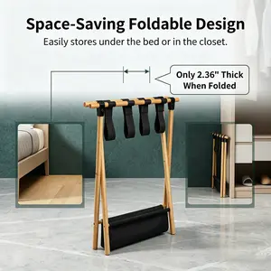 Folding Bamboo Luggage Rack with Storage Shelf