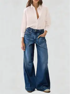 Women's high Rise Jeans Wide LegBaggyStretchyBoyfriendTrendy Casual Comfort LoungeDenimPants withPockets