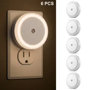 6 Pack Plug in Night Lights with Dusk to Dawn Sensor, Warm White LED Nightlight for Bedroom, Bathroom, Hallway, Stairway & Nursery