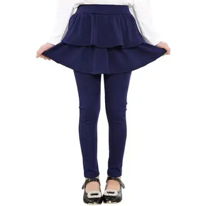 KF5-CPA031 Girls School Uniform Pants Kids Clothes Ruffle Tutu Leggings with Skirt 2-14 Years