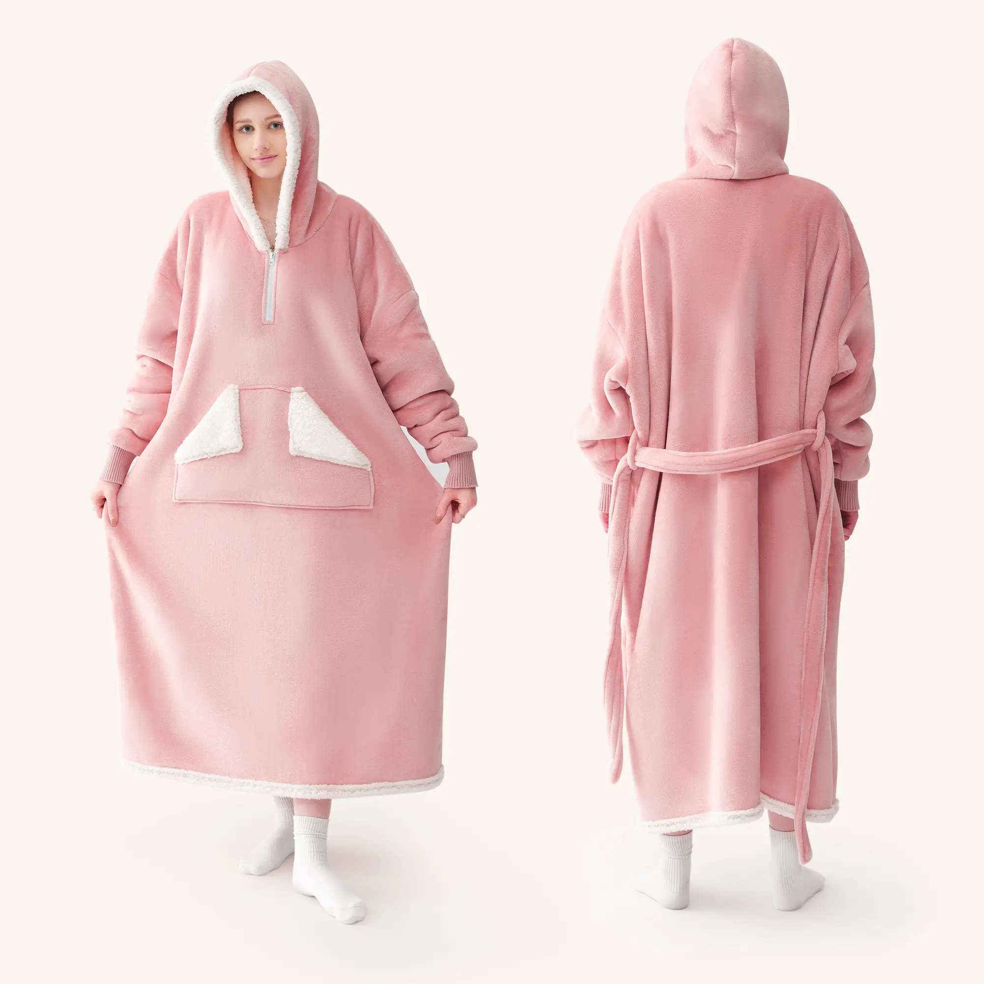 【Deals For You!】1 count,Touchat Wearable Blanket Hoodie as Gifts for Women and Men,Warm and Cozy Large Blanket Sweatshirt,Thick&Long Sherpa Fleece Hooded Blanket with Oversize Pocket and Belt   Womenswear