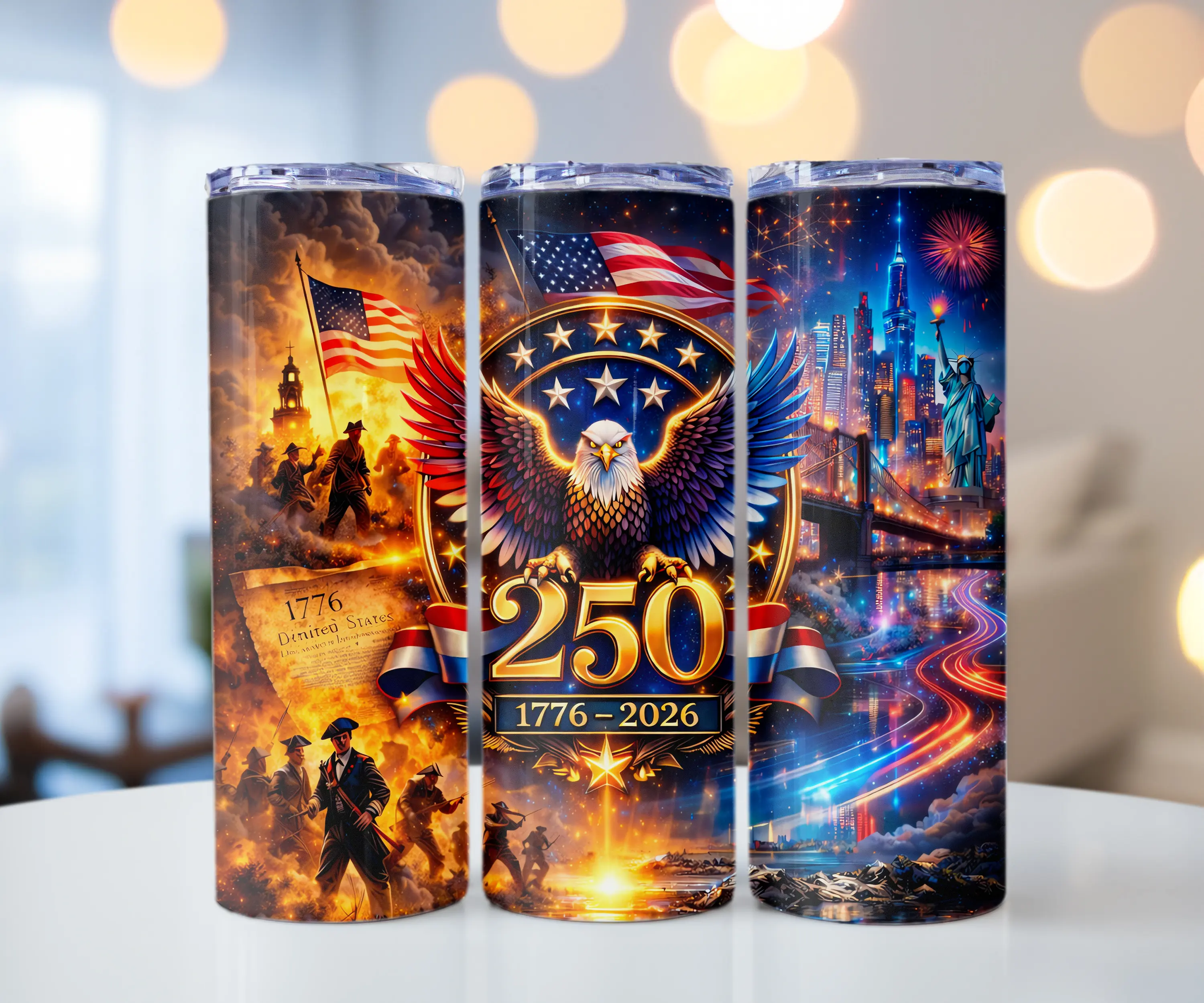 250 Years of America tumbler 20oz / Personalized 20 oz Thermal Tumbler / Keeps drinks cold or hot for over 12 hours.
