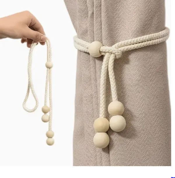 4pcs of Wooden Bead Curtain Strap-adjustable Elastic, Exquisite and Simple Curtain Storage Belt Home Curtain Small Accessories