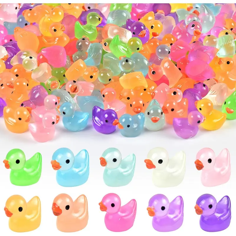 100 Pcs Luminous Resin Mini Ducks - Sunlight/Artificial Light Absorbing Glow-in-the-Dark Figurines, Home Decor, Decor for Bedroom, Desk Trinkets, Miniature Things, Lighting, DIY Crafts for Dollhouse/Garden Micro Landscape