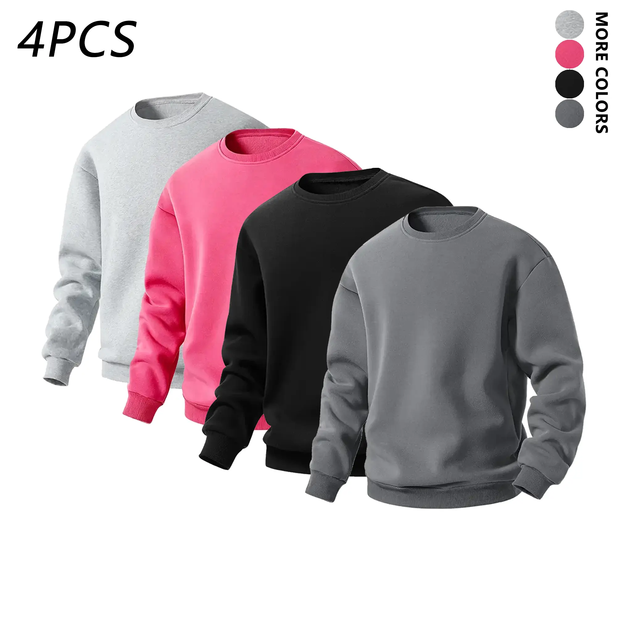 Men’s 4-Pack Crew Neck Long Sleeve Sports T-Shirts, Lightweight Casual Pullover, Moisture-Wicking, Quick Dry