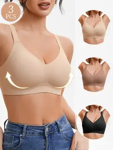 1/3/4/5/6 Pcs Seamless Jelly Bra, Wireless Full Coverage Deep V Design, Fitted Medium Support Lined Bra for All Seasons