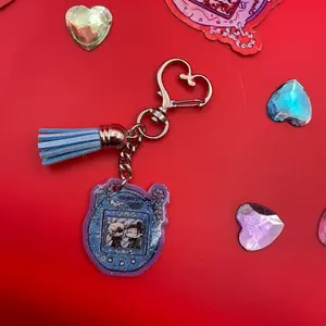 JJK  Satosugu Tamagotchi Keychain Glitter Anime 1.5 Inch Blue Tassel Heart Clasp