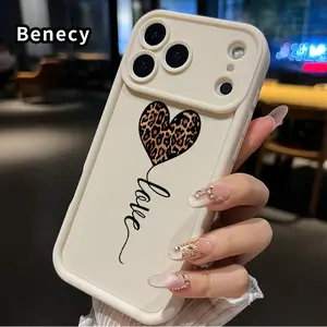 Phone Case for iPhone 17 Pro Max 16 15 14 Plus 13 12 Mini 11 XR X XS Air E Leopard Love Heart Pattern Pocket-Friendly Shockproof Silicone Protective Soft Smartphone Casing