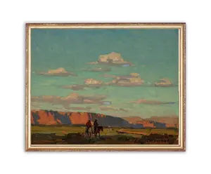 Vintage Western Cowboys Painting Antique Mountain Hills Artwork Classic Horse Riders Poster 19th Century Art Print PRINTABLE Art Decor Wall