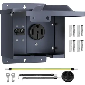 50 Amp RV Power Outlet Box with Breaker, Weatherproof 125/250V UL Listed NEMA 14-50R RV Receptacle, Lockable Electrical Power Box for RV Camper Trailer Motorhome