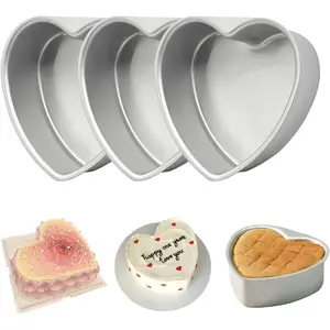 6 Inch Heart Cake Pan - 3 Pack Aluminum Heart Shaped Baking Pans for Valentine's Day, Wedding, Birthday Party - Nonstick Cake Mold for Oven, DIY Desserts