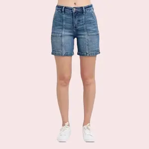 Judy Blue Women's Full Size High Rise Denim Shorts, Essential Basic Comfortable Fit with Stretchy Spandex, Elegant Fashion Womenswear Bottom Piece