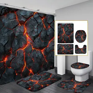 1/3/4PCS Volcanic Lava Bath Curtain Set, 71x71 Inches, Includes Background Pattern, Comes with 12 Hooks, 1/3/4pcs Options, Shower Curtain Set