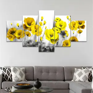 Flower Pattern Canvas Unframed Painting, 5 Counts/set Modern Art Poster, Wall Art Decor Modern Home Decoration for Home Living Room Bedroom Office, Ornaments